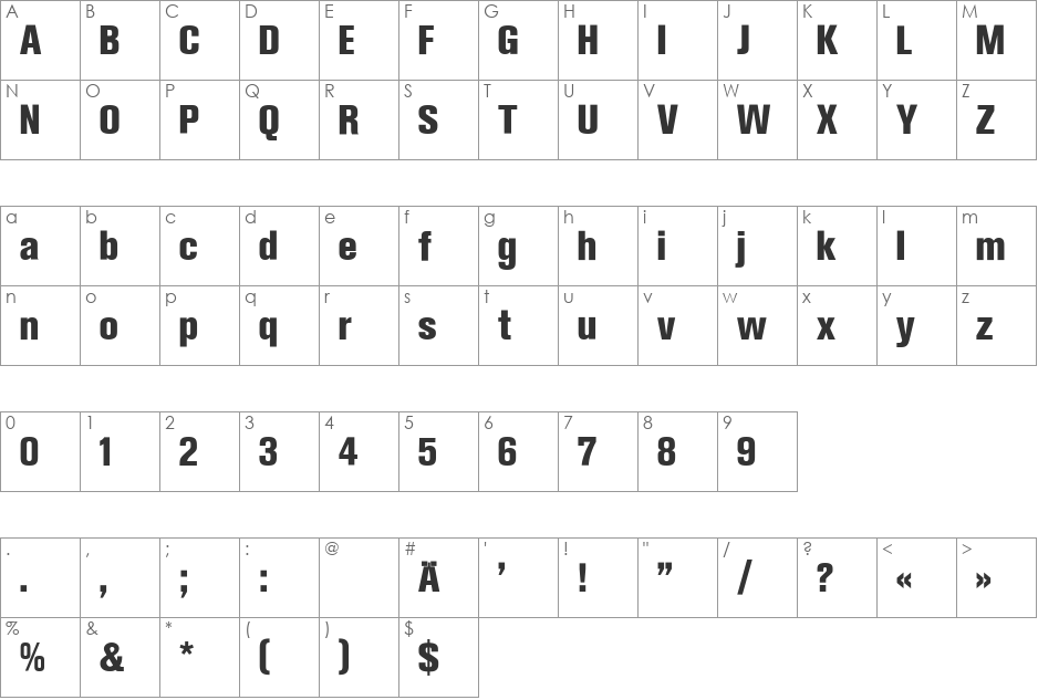 Sh Ad Grotesk Condensed font character map preview