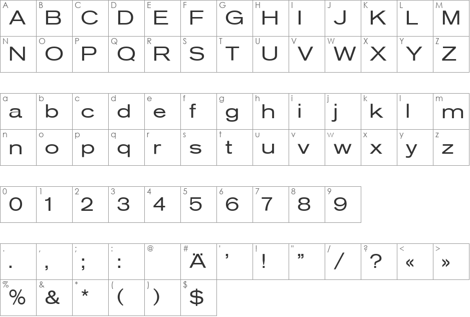 Sh Ad Grotesk Extended font character map preview