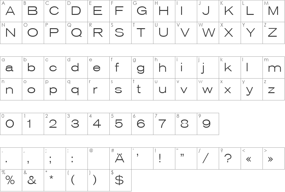 Sh Ad Grotesk LightExtended font character map preview