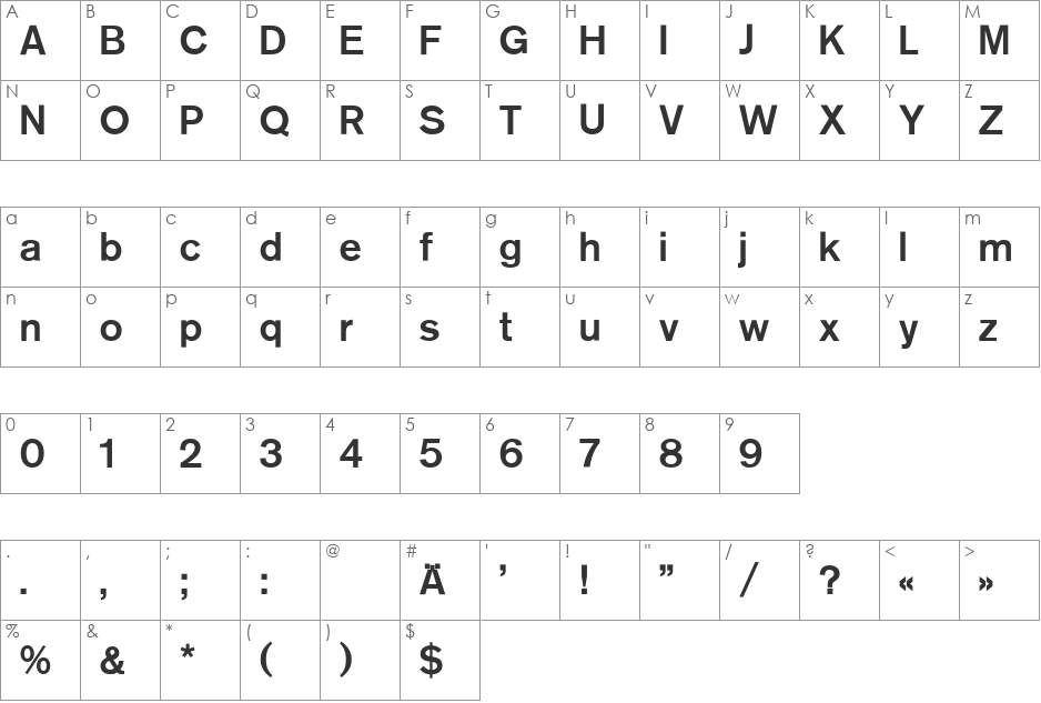 Sh Ad Grotesk Medium font character map preview