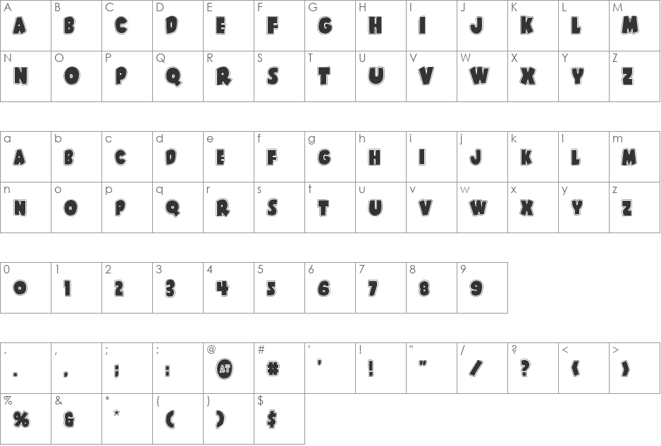Shablagoo Academy font character map preview