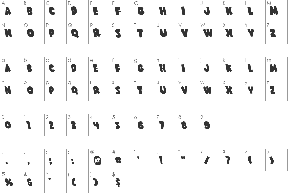 Shablagoo Leftalic font character map preview