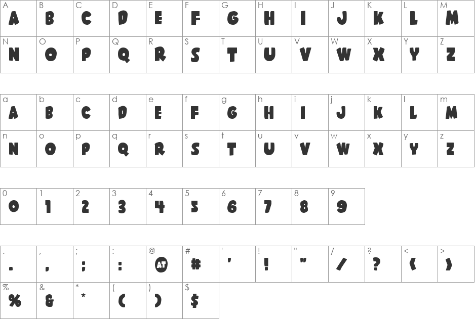 Shablagoo Overlap font character map preview
