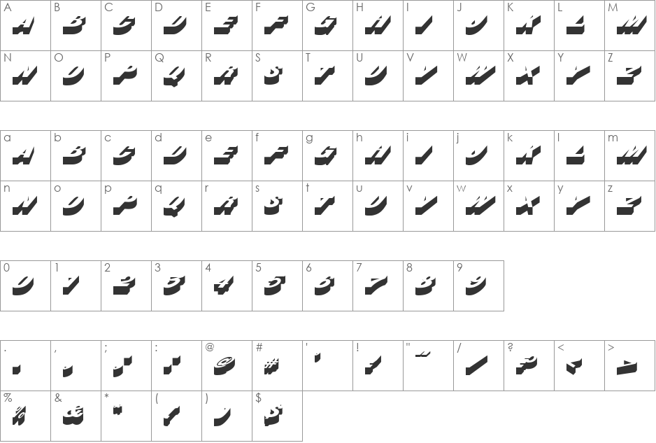 Shade font character map preview