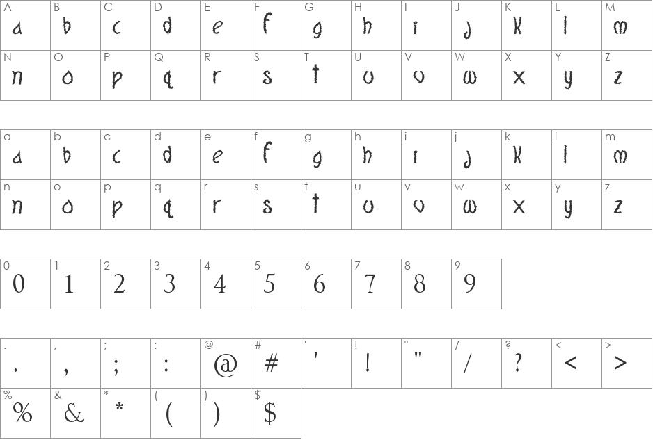 Shaded Grey font character map preview