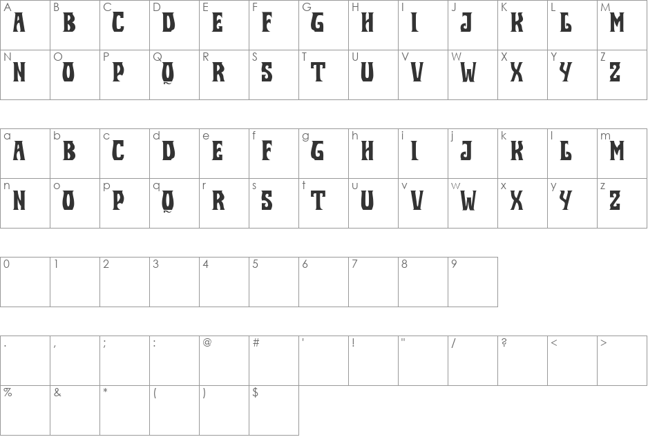 ShadesRech0 font character map preview