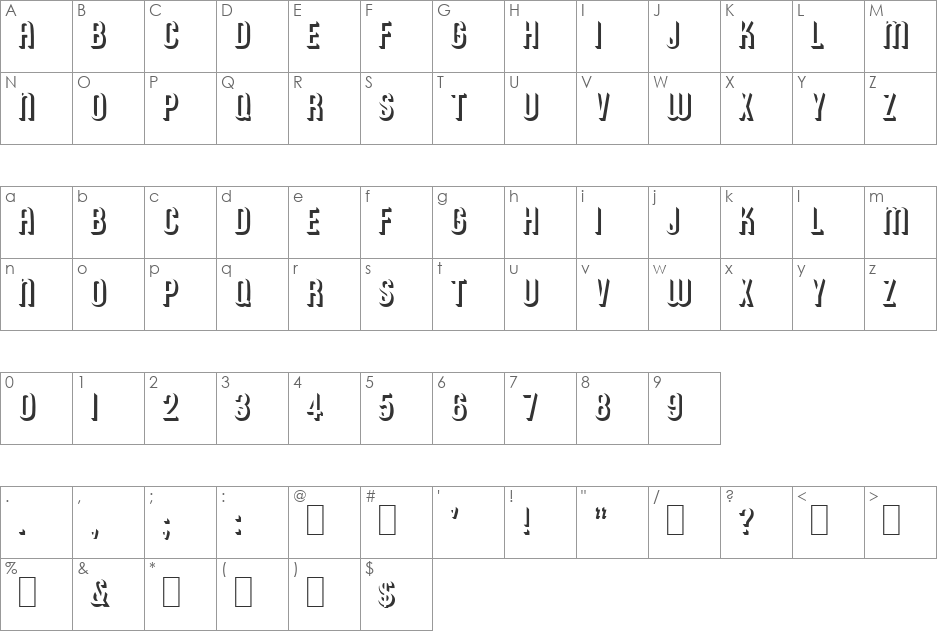 Shadow 4 font character map preview