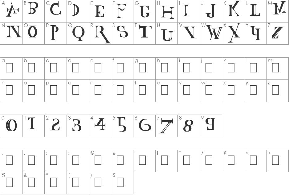Baskertown font character map preview