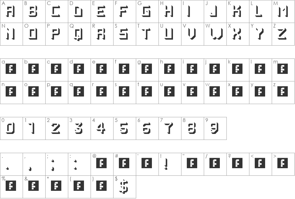 shadow 45 font character map preview