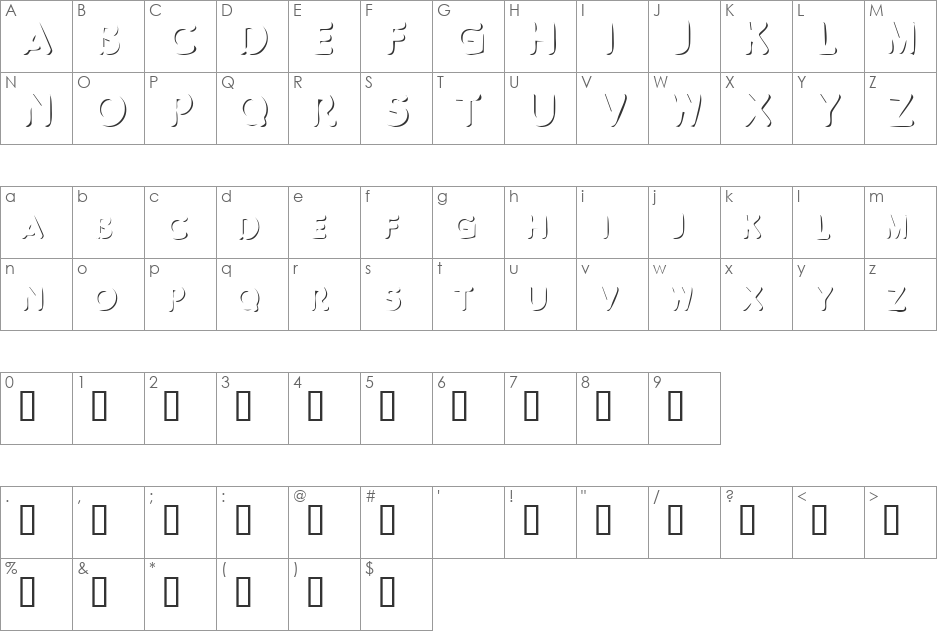Shadow Land font character map preview