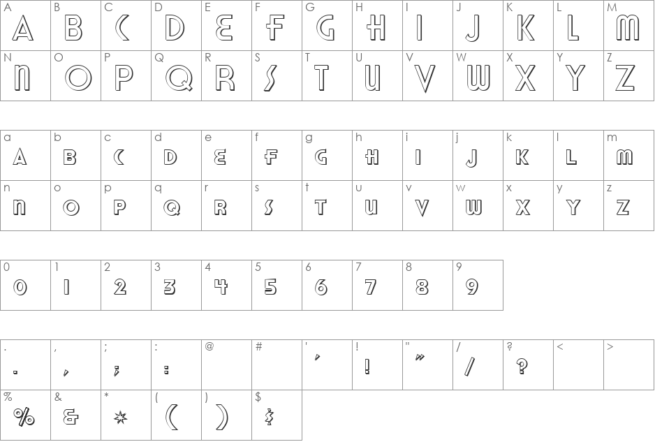 Shadow Man font character map preview