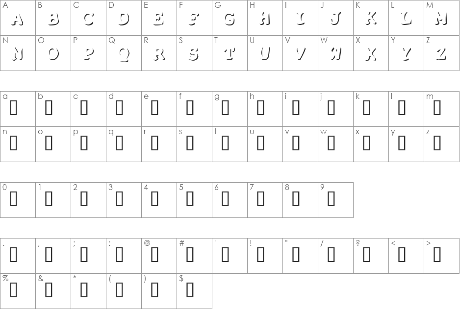 Shadow Puppets font character map preview
