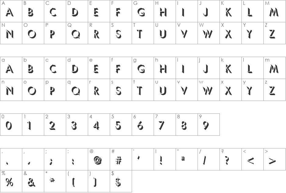 Shadow Sharp 1 font character map preview