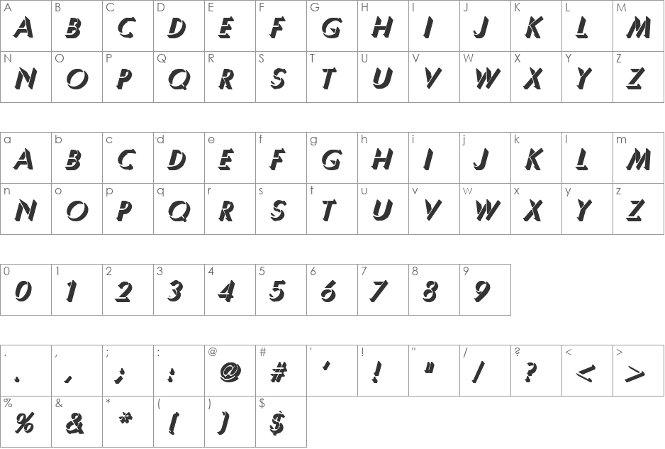 Shadow Sharp 2 font character map preview