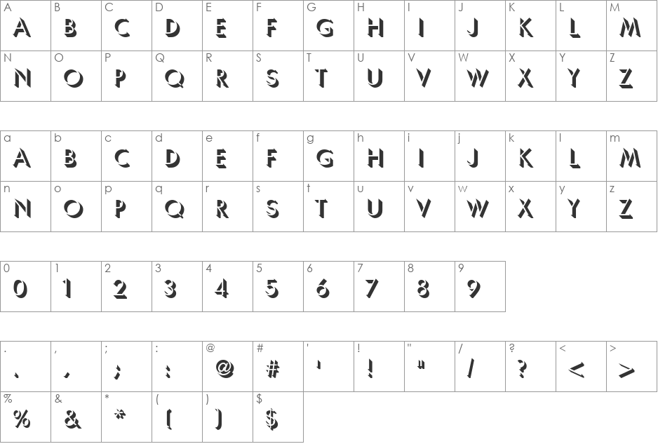 Shadow SSi font character map preview