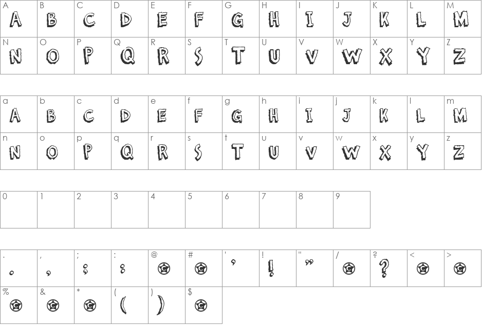 Shadowboxer font character map preview