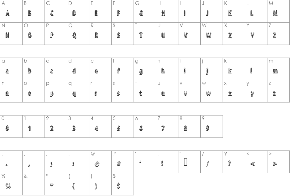 ShadowM font character map preview