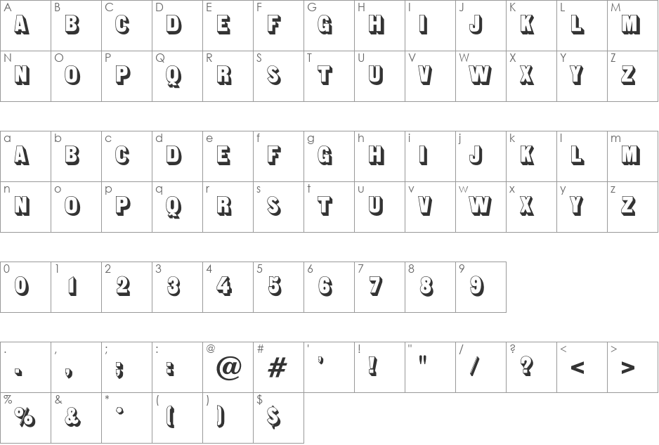 Shadowone font character map preview