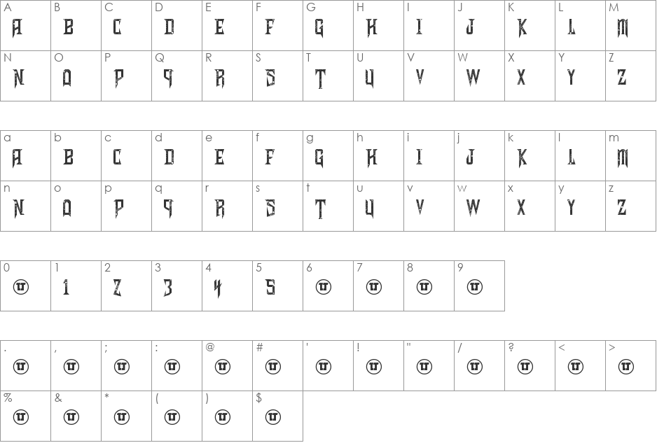 Shadows of Security font character map preview