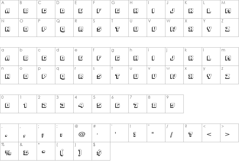 Shady font character map preview