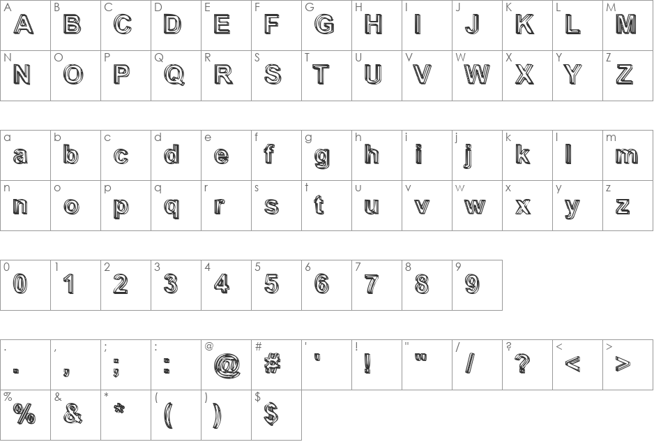 Shady Becker font character map preview
