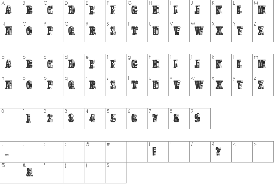 Shady Characters font character map preview
