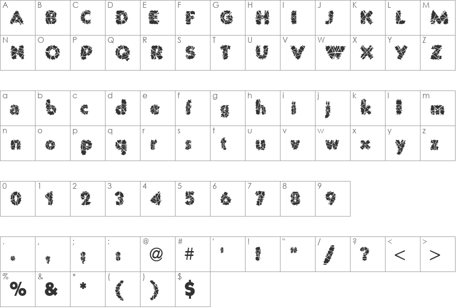 Shady Fonts font character map preview
