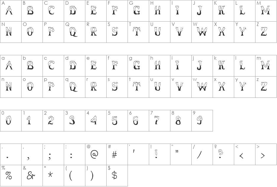 ShadyCharacters font character map preview