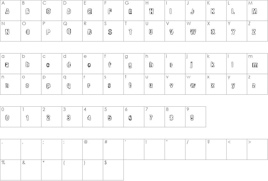 ShadyWalk font character map preview