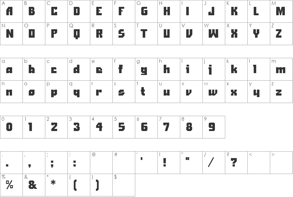 ShaftDV font character map preview