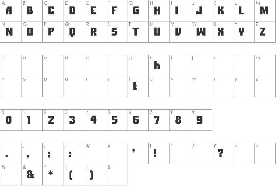 ShaftPlain font character map preview