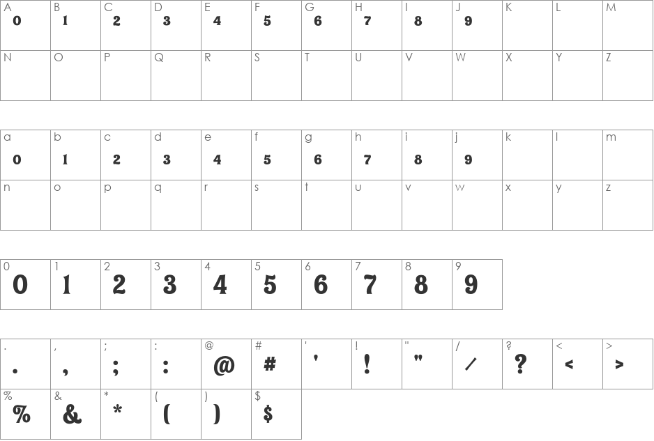 Shag-ExoticaFractions font character map preview