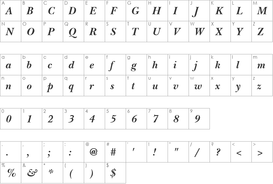 Baskerville Black SSi font character map preview