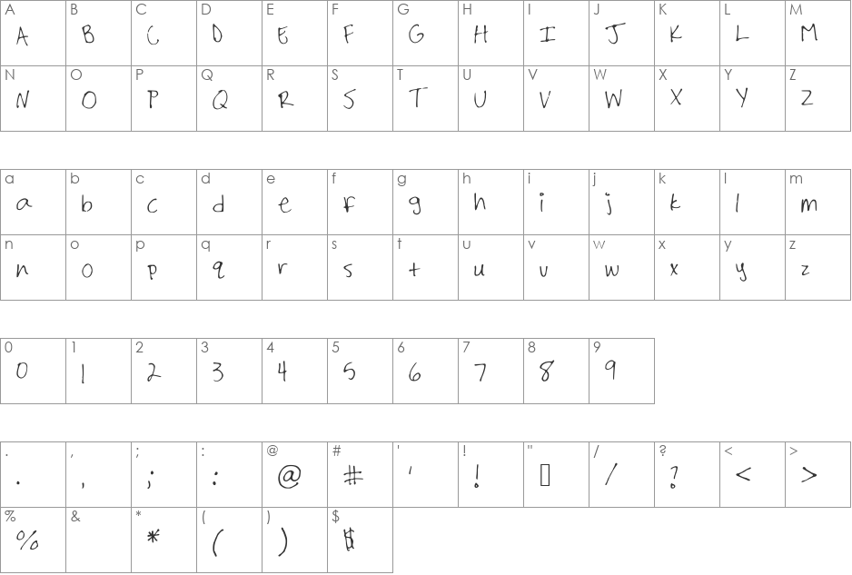 Shailene_Marks font character map preview