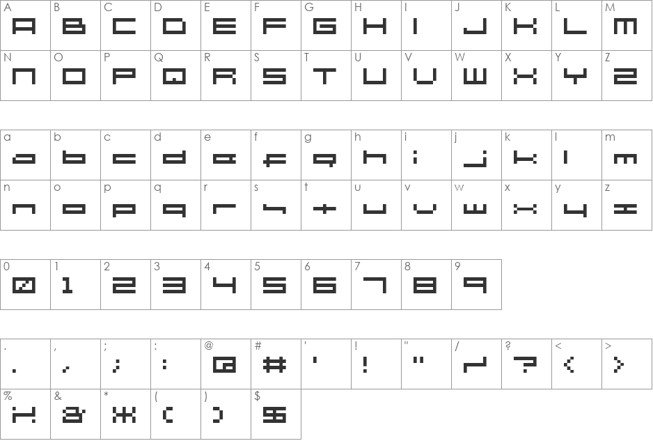 SHAKAGRAPHICS font character map preview