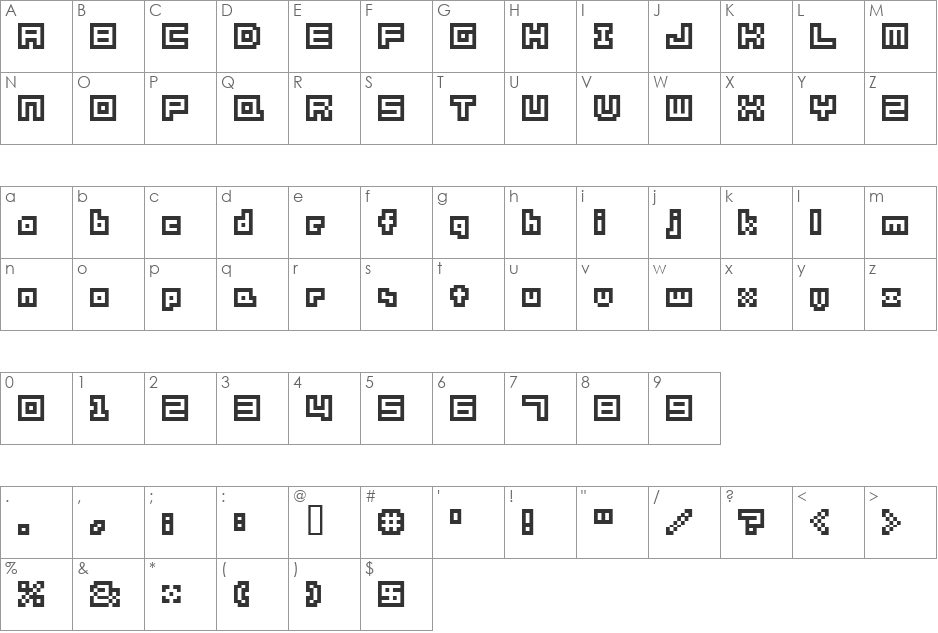 SHAKAGRAPHICS font character map preview