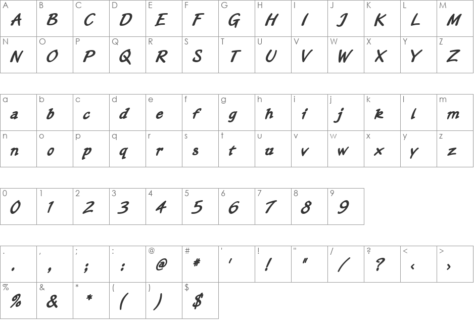 Shakah font character map preview