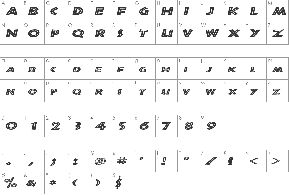 ShakazuleExtended font character map preview