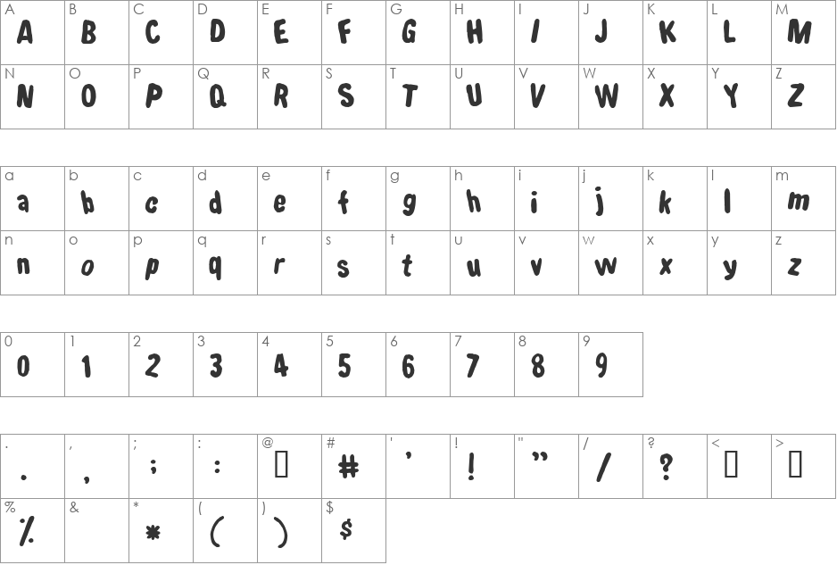Shake that booty font character map preview