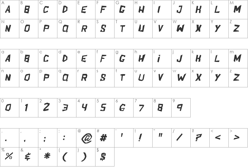 ShakeAndBake font character map preview