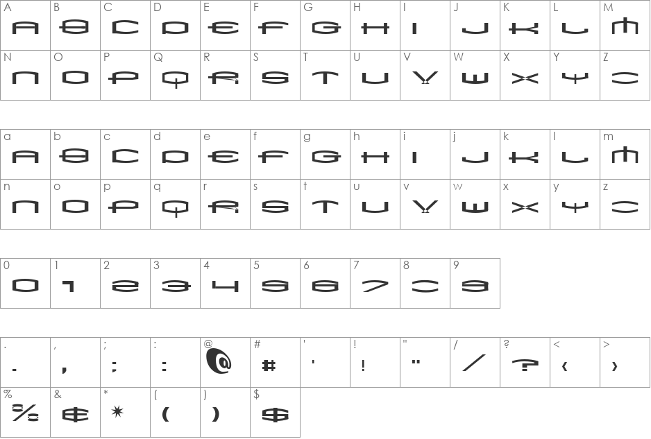 ShakeDown font character map preview