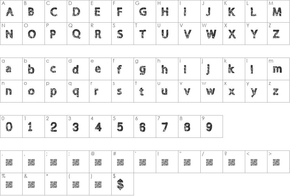 Shaken font character map preview
