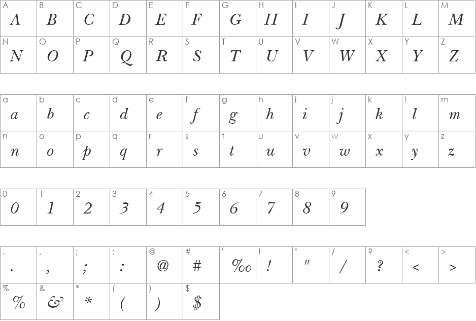Baskerville Light SSi font character map preview