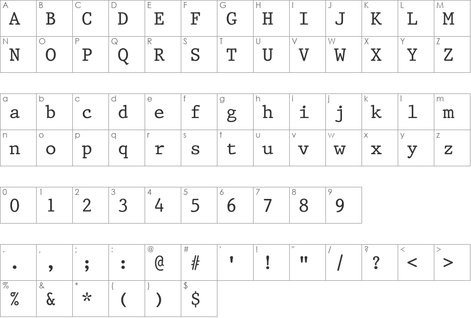 Shalemar font character map preview