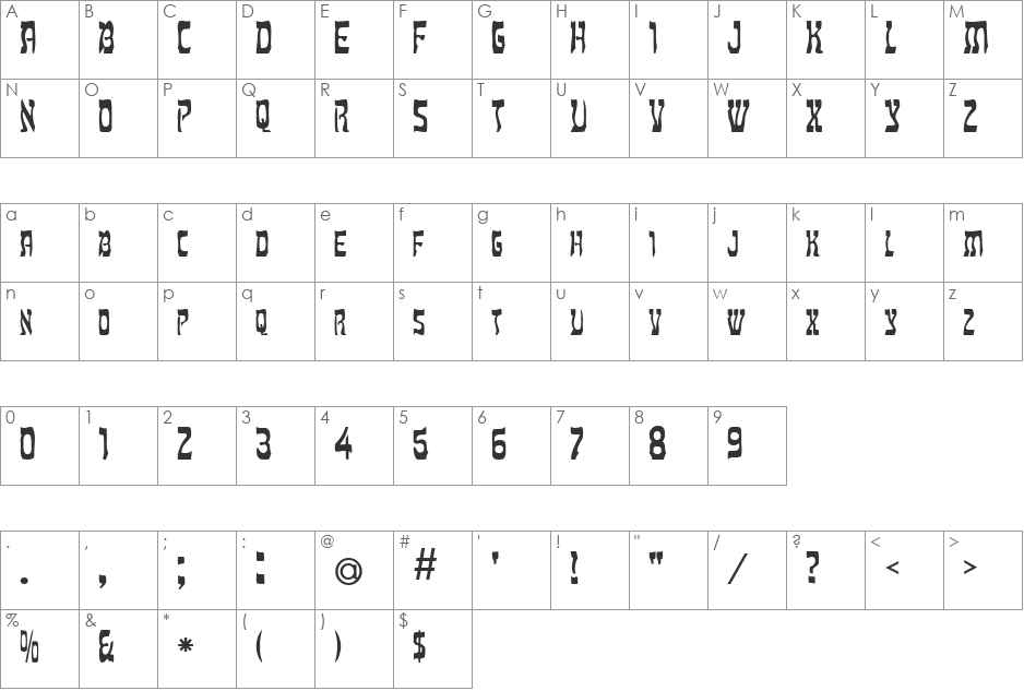 Shalom font character map preview