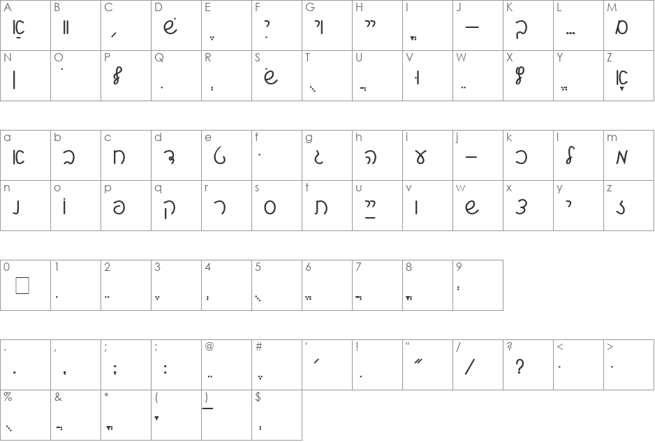Shalom font character map preview