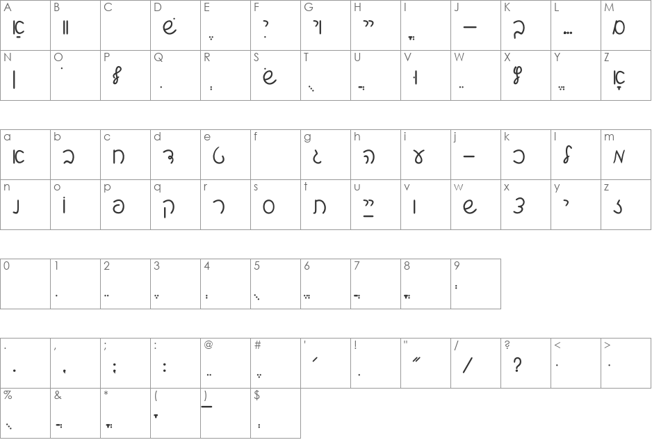 ShalomScript font character map preview
