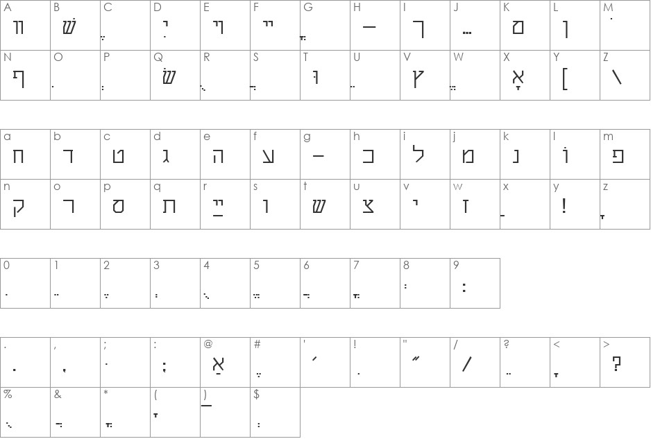 ShalomStick font character map preview