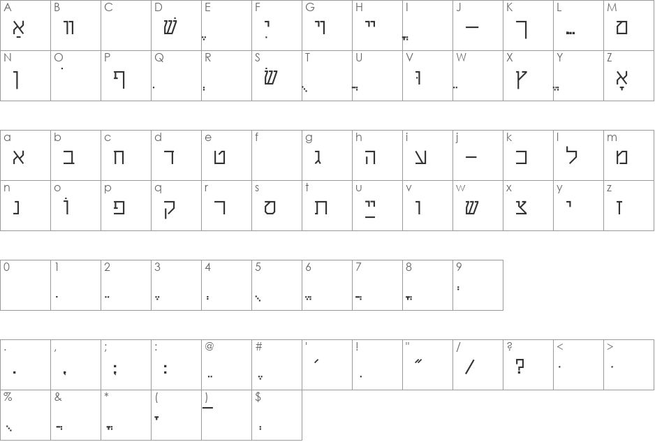 ShalomStick font character map preview