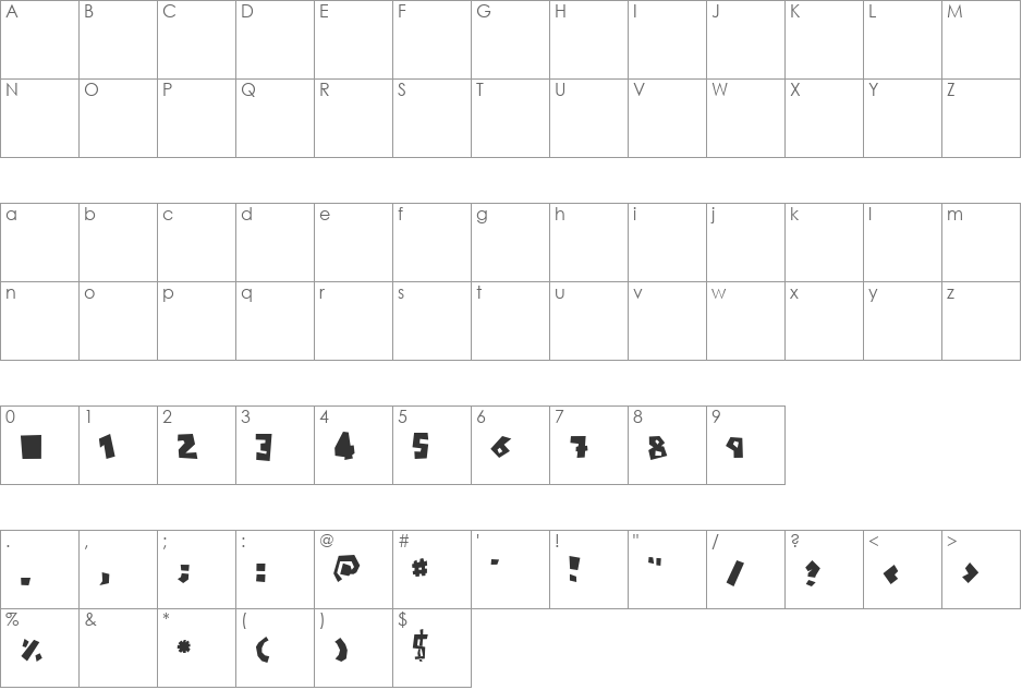 Shalt font character map preview